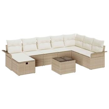 9-teiliges Garten-Sofa-Set mit Kissen Beige Poly Rattan