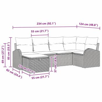 6-teiliges Garten Sofa Set mit Kissen Schwarz Poly Rattan