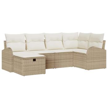 6-teiliges Garten-Sofa-Set mit Kissen Beiger Poly-Rattan