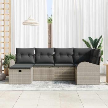 6-teiliges Garten Sofa Set mit Kissen Hellgraues Poly Rattan