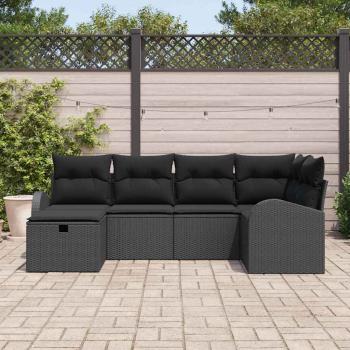 6-teilige Garten-Sofa-Set mit Kissen Schwarz Poly-Rattan