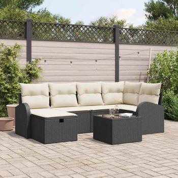 ARDEBO.de - 7-teiliges Garten-Sofa-Set mit Kissen Schwarz Poly-Rattan