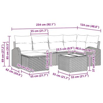 7-teiliges Garten-Sofa-Set mit Kissen Schwarz Poly-Rattan