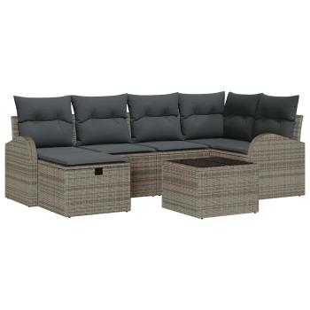 7-teiliges Garten Sofa Set mit Kissen Grau Poly Rattan