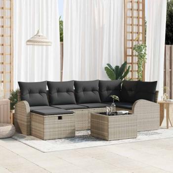 ARDEBO.de - 7-teilige Garten Sofa Set mit Kissen Hellgrauer Poly Rattan