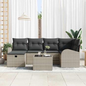 7-teilige Garten Sofa Set mit Kissen Hellgrauer Poly Rattan