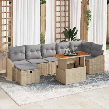 ARDEBO.de - 8-teilige Garten Sofagarnitur mit Kissen, Beige Poly Rattan