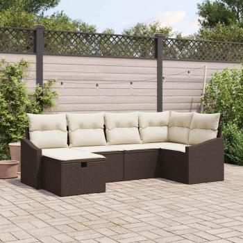 ARDEBO.de - 6-teiliges Garten-Sofa-Set mit Kissen Braun Poly-Rattan