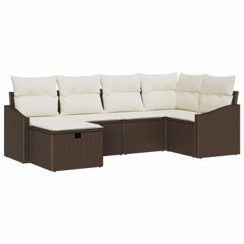 6-teiliges Garten-Sofa-Set mit Kissen Braun Poly-Rattan