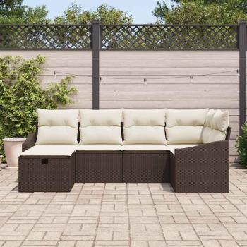 6-teiliges Garten-Sofa-Set mit Kissen Braun Poly-Rattan
