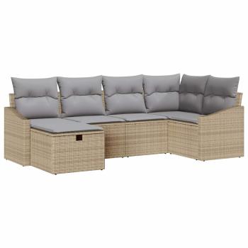 6-teiliges Garten-Sofa-Set mit Kissen Beiges Poly-Rattan