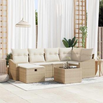 ARDEBO.de - 7-teiliges Garten Sofa Set mit Kissen in Beige aus Poly Rattan
