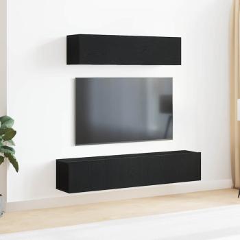 ARDEBO.de - 6-teiliges TV-Schrank-Set Wandmontiert Schwarz Eiche Holzwerkstoff, Schwarzer Eichen-TV-Ständer 80x30x30 cm aus Holzwerkstoff, Wandmontierte TV-Schränke 2 Stück Schwarz Eiche 30.5x30x30 cm