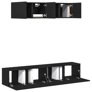 6-teiliges TV-Schrank-Set Wandmontiert Schwarz Eiche Holzwerkstoff, Schwarzer Eichen-TV-Ständer 80x30x30 cm aus Holzwerkstoff, Wandmontierte TV-Schränke 2 Stück Schwarz Eiche 30.5x30x30 cm
