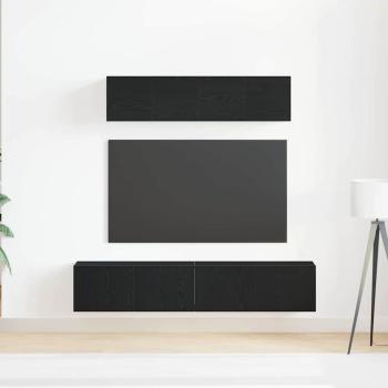 6-teiliges TV-Schrank-Set Wandmontiert Schwarz Eiche Holzwerkstoff, Schwarzer Eichen-TV-Ständer 80x30x30 cm aus Holzwerkstoff, Wandmontierte TV-Schränke 2 Stück Schwarz Eiche 30.5x30x30 cm
