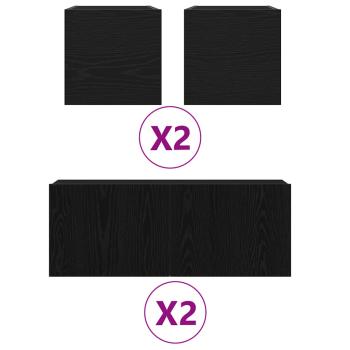 6-teiliges TV-Schrank-Set Wandmontiert Schwarz Eiche Holzwerkstoff, Schwarzer Eichen-TV-Ständer 80x30x30 cm aus Holzwerkstoff, Wandmontierte TV-Schränke 2 Stück Schwarz Eiche 30.5x30x30 cm