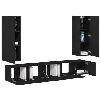 5-teiliges TV-Schrank Set wandmontiert Schwarze Eiche Holzwerkstoff, Schwarzer Eichen TV-Ständer 80x30x30 cm aus Holzwerkstoff, Wandmontierte TV-Schränke - 2 Stück Schwarze Eiche, 30.5x30x90 cm, aus Holzwerkstoff, Wandmontierter TV-Schrank in Schwarzer Ei