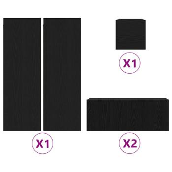 5-teiliges TV-Schrank Set wandmontiert Schwarze Eiche Holzwerkstoff, Schwarzer Eichen TV-Ständer 80x30x30 cm aus Holzwerkstoff, Wandmontierte TV-Schränke - 2 Stück Schwarze Eiche, 30.5x30x90 cm, aus Holzwerkstoff, Wandmontierter TV-Schrank in Schwarzer Ei