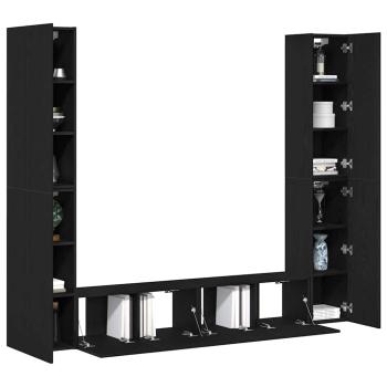 6-teiliges TV Schrank Set Wandmontiert Schwarze Eiche Holzwerkstoff, Schwarzer Eiche TV Stand 80x30x30 cm Aus Holzwerkstoff, Wandmontierte TV Schränke - 2 Stück Schwarze Eiche, 30.5x30x90 cm, Aus Holzwerkstoff