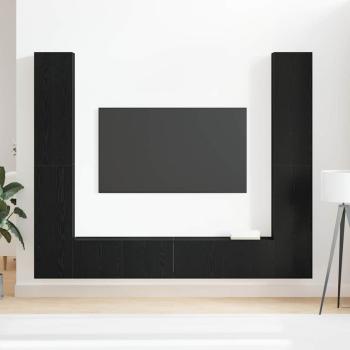 6-teiliges TV Schrank Set Wandmontiert Schwarze Eiche Holzwerkstoff, Schwarzer Eiche TV Stand 80x30x30 cm Aus Holzwerkstoff, Wandmontierte TV Schränke - 2 Stück Schwarze Eiche, 30.5x30x90 cm, Aus Holzwerkstoff