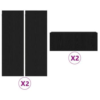 6-teiliges TV Schrank Set Wandmontiert Schwarze Eiche Holzwerkstoff, Schwarzer Eiche TV Stand 80x30x30 cm Aus Holzwerkstoff, Wandmontierte TV Schränke - 2 Stück Schwarze Eiche, 30.5x30x90 cm, Aus Holzwerkstoff