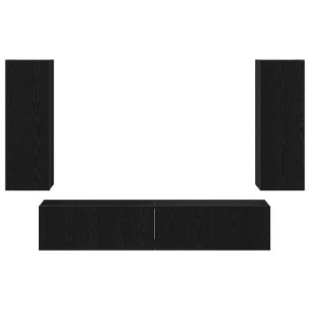 4-teiliges TV-Schrank-Set wandmontiert Schwarze Eiche Holzwerkstoff, Schwarzer Eichen-TV-Ständer 80x30x30 cm aus Holzwerkstoff, Wandmontierte TV-Schränke - 2 Stück Schwarze Eiche, 30.5x30x90 cm, aus Holzwerkstoff
