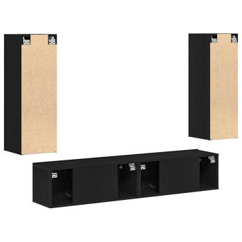 4-teiliges TV-Schrank-Set wandmontiert Schwarze Eiche Holzwerkstoff, Schwarzer Eichen-TV-Ständer 80x30x30 cm aus Holzwerkstoff, Wandmontierte TV-Schränke - 2 Stück Schwarze Eiche, 30.5x30x90 cm, aus Holzwerkstoff
