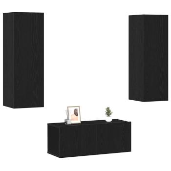 3-teiliges TV-Schrank-Wandmontage Schwarze Eiche aus technischem Holz, Schwarzer Eichen-TV-Ständer 80x30x30 cm aus technischem Holz, Wandmontierte TV-Schränke - 2 Stk. Schwarze Eiche, 30.5x30x90 cm, aus technischem Holz