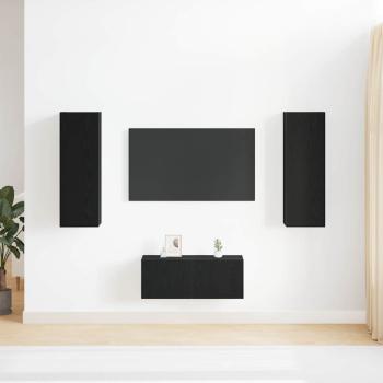 3-teiliges TV-Schrank-Wandmontage Schwarze Eiche aus technischem Holz, Schwarzer Eichen-TV-Ständer 80x30x30 cm aus technischem Holz, Wandmontierte TV-Schränke - 2 Stk. Schwarze Eiche, 30.5x30x90 cm, aus technischem Holz