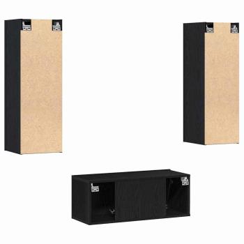 3-teiliges TV-Schrank-Wandmontage Schwarze Eiche aus technischem Holz, Schwarzer Eichen-TV-Ständer 80x30x30 cm aus technischem Holz, Wandmontierte TV-Schränke - 2 Stk. Schwarze Eiche, 30.5x30x90 cm, aus technischem Holz