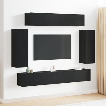 ARDEBO.de - 6-teiliges TV-Schranksystem - Technisch entwickeltes Holz mit antiker Holzoberfläche, Schwarzer Eichen TV-Ständer 80x30x30 cm - Aus technisch entwickeltem Holz, Wandmontierte TV-Schränke - 2 Stück in Schwarzer Eiche, 30,5x30x90 cm, Aus technis