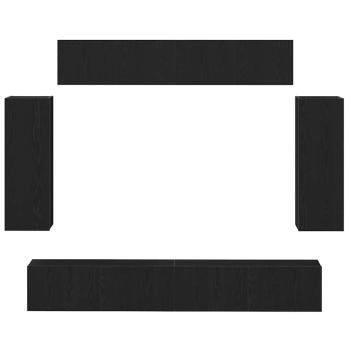 6-teiliges TV-Schranksystem - Technisch entwickeltes Holz mit antiker Holzoberfläche, Schwarzer Eichen TV-Ständer 80x30x30 cm - Aus technisch entwickeltem Holz, Wandmontierte TV-Schränke - 2 Stück in Schwarzer Eiche, 30,5x30x90 cm, Aus technisch entwickel