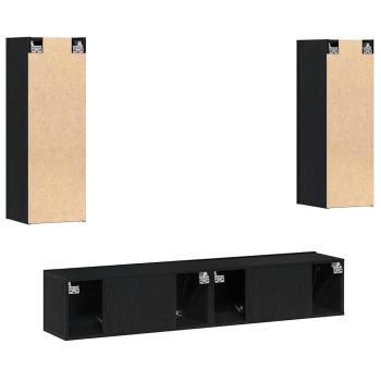 4-teiliges TV-Schrank-Set wandmontiert Schwarze Eiche Holzwerkstoff, Schwarze Eiche TV-Ständer 80x30x30 cm aus Holzwerkstoff, Wandmontierte TV-Schränke - 2 Stück Schwarze Eiche, 30,5x30x90 cm, aus Holzwerkstoff