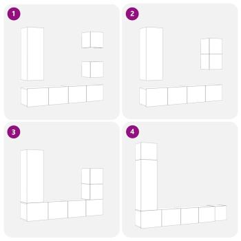 6-teiliges TV-Kabinett-Set Schwarz Eiche Holzwerkstoff, Wandmontierte TV-Schränke 2 Stück Schwarz Eiche 30.5x30x30 cm, Wandmontierter TV-Schrank in Schwarz Eiche - 30.5x30x90 cm, aus Holzwerkstoff, Schwarz Eiche TV-Ständer 80x30x30 cm aus Holzwerkstoff