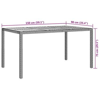 Gartentisch Grau 150x90x75 cm Poly-Rattan