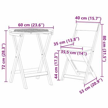 3-teiliges Faltbares Bistro Set Massivholz Akazie