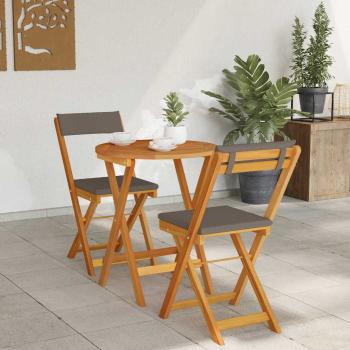 3-teiliges faltbares Bistro Set mit Kissen aus massivem Akazienholz