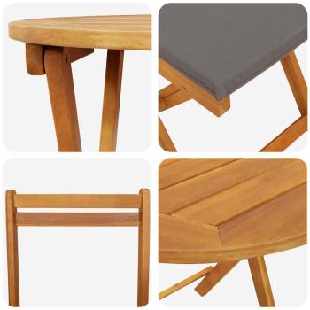3-teiliges faltbares Bistro Set mit Kissen aus massivem Akazienholz