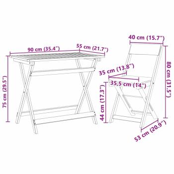 5-teiliges Faltbares Bistro Set mit Kissen aus Massivholz Akazie