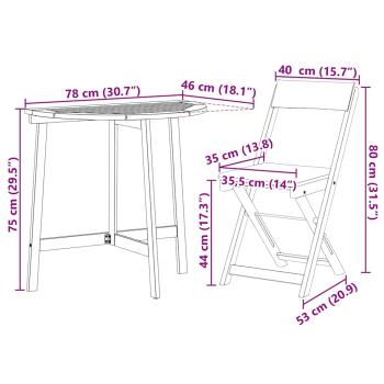 3-teiliges Klapp Bistro Set mit Kissen aus massivem Akazienholz