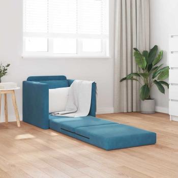 Fußboden Sofa Bett 2-in-1 Blau 74x77x81 cm Velours