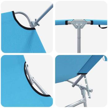 Klappbare Sonnenliegen 2er Set mit Sonnendach Himmelblau 600D Oxford-Stoff