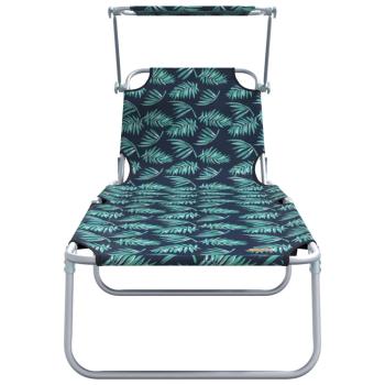 Klappbare Sonnenliegen 2 Stück mit Sonnendach Blattmuster 600D Oxford Stoff