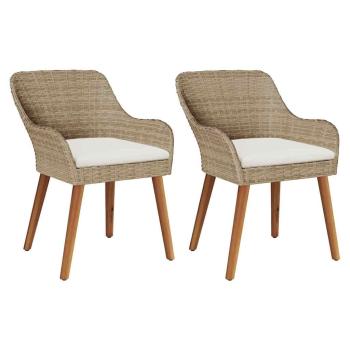 Gartenstühle mit Kissen 2 Stück Beige Poly Rattan