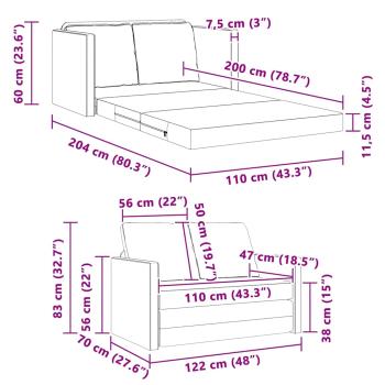 Schlafsofa Creme 204 x 122 x 60 cm Samt