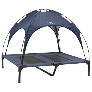 erhöhtes Hundebett mit abnehmbarem Dach Marineblau L Stahl
