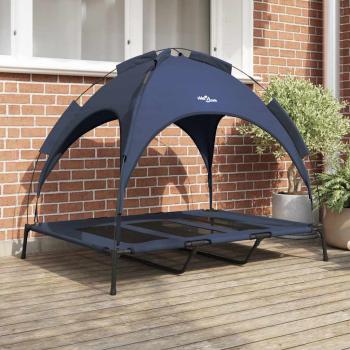 ARDEBO.de - Erhöhtes Hundebett mit abnehmbarem Dach Marine Blau XL Stahl