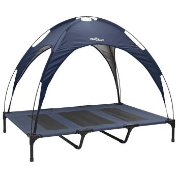 Erhöhtes Hundebett mit abnehmbarem Dach Marine Blau XL Stahl