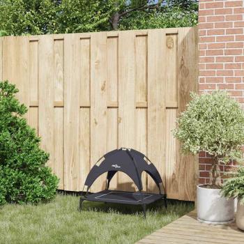 Erhöhtes Hundebett mit Abnehmbarem Dach Schwarz Stahl