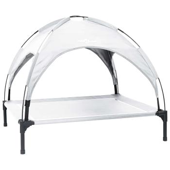 Hochgestelltes Hundebett mit abnehmbarem Dach Silbergrau XL Stahl